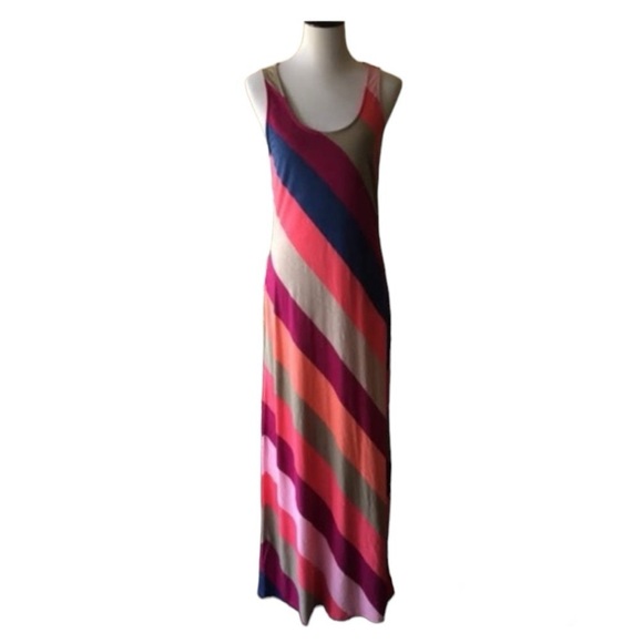 Tommy Bahama Pearl Stripe Maxi Dress in cherry pink jewel tones tank maxi Sz M - Picture 10 of 11